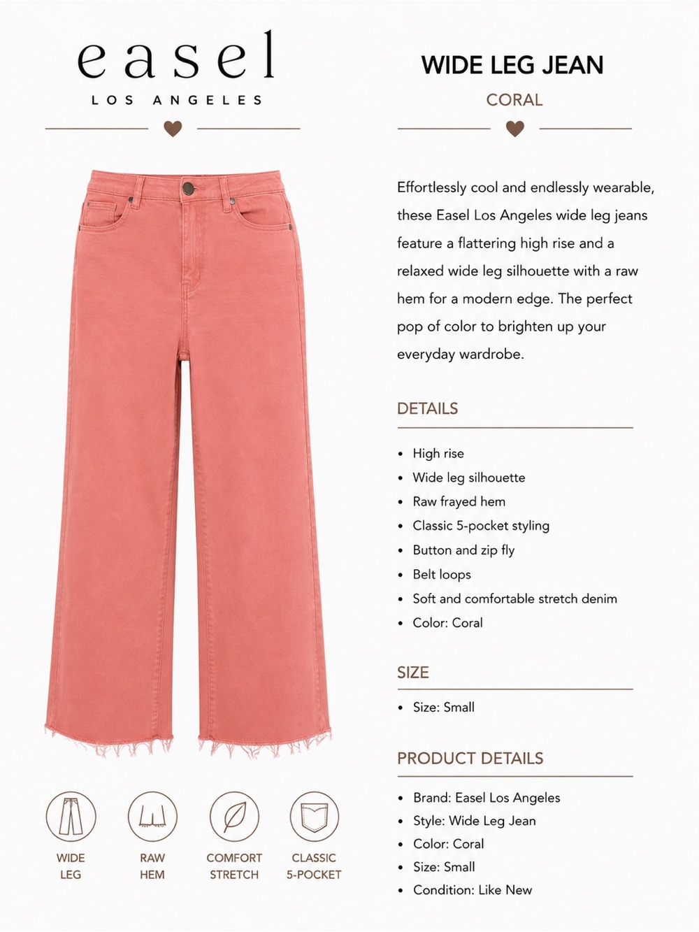 Easel Los Angeles-Coral Wide Leg Jeans